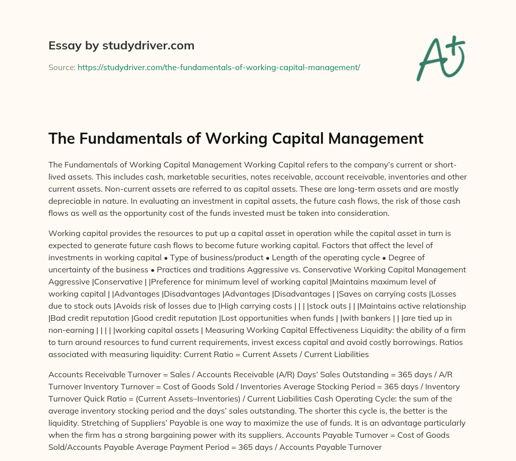 The Fundamentals of Working Capital Management essay