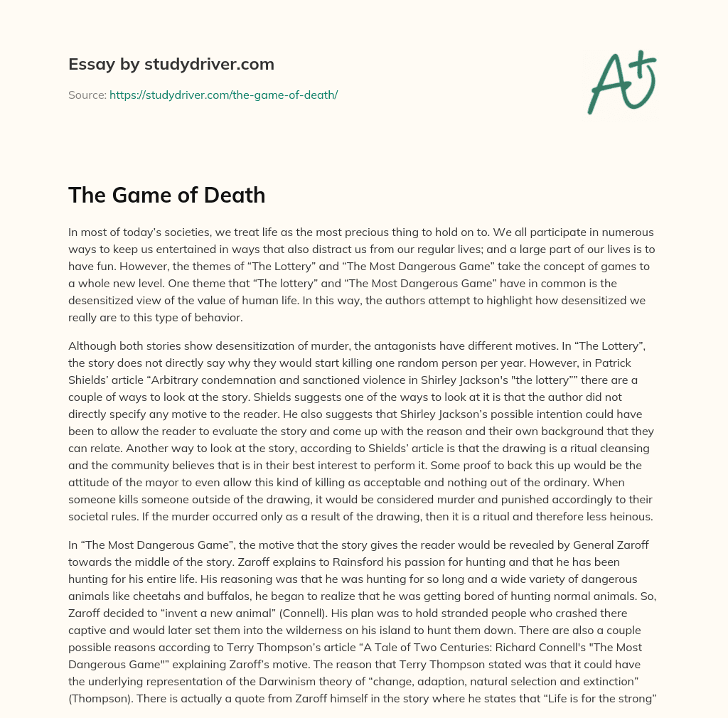 The Game of Death essay