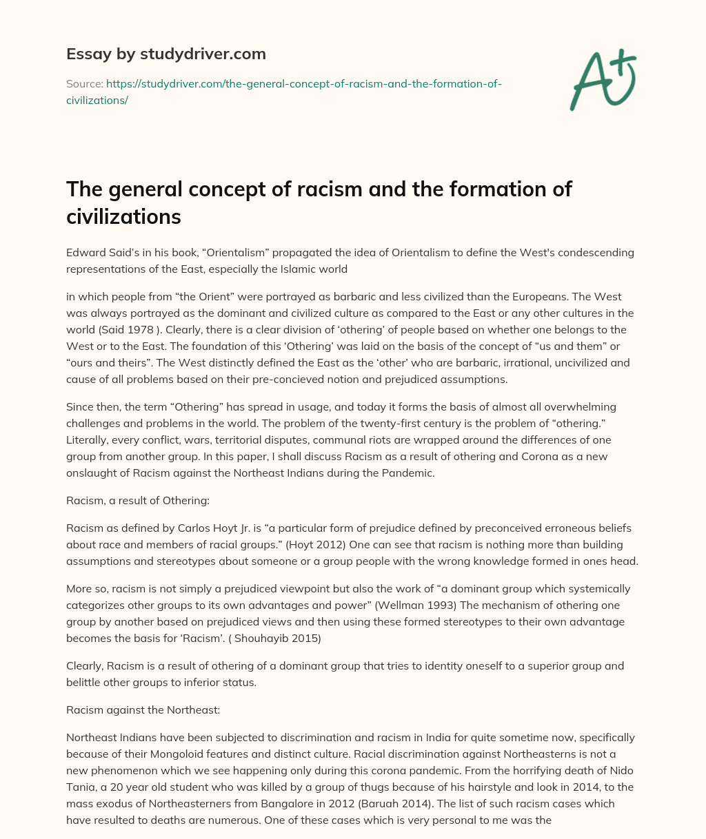 The General Concept of Racism and the Formation of Civilizations essay