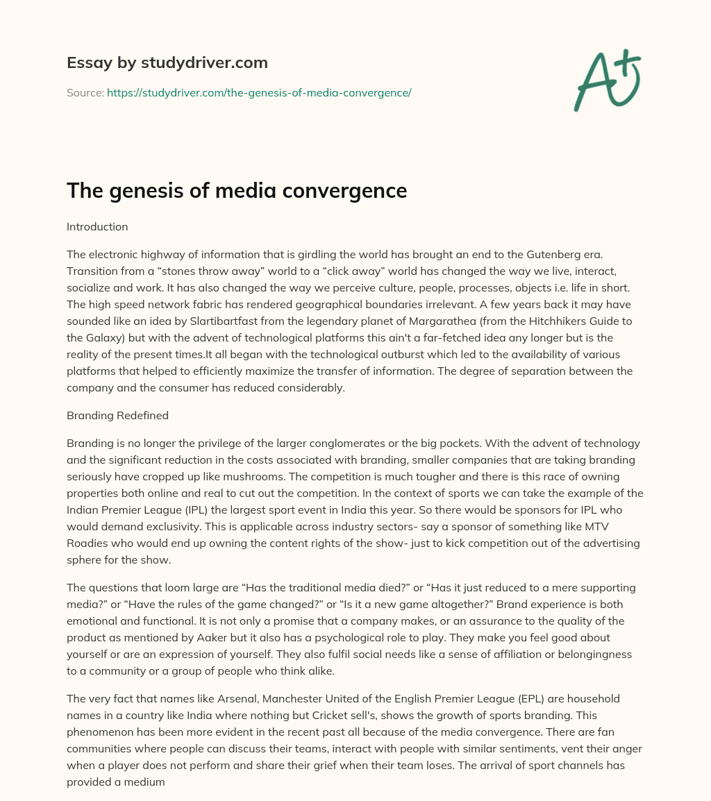 The Genesis of Media Convergence essay