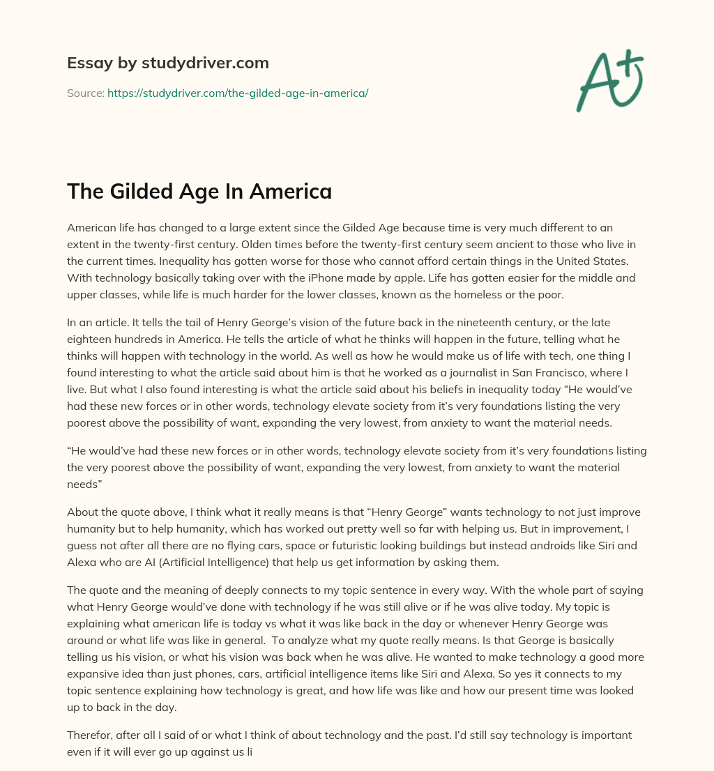 The Gilded Age in America essay