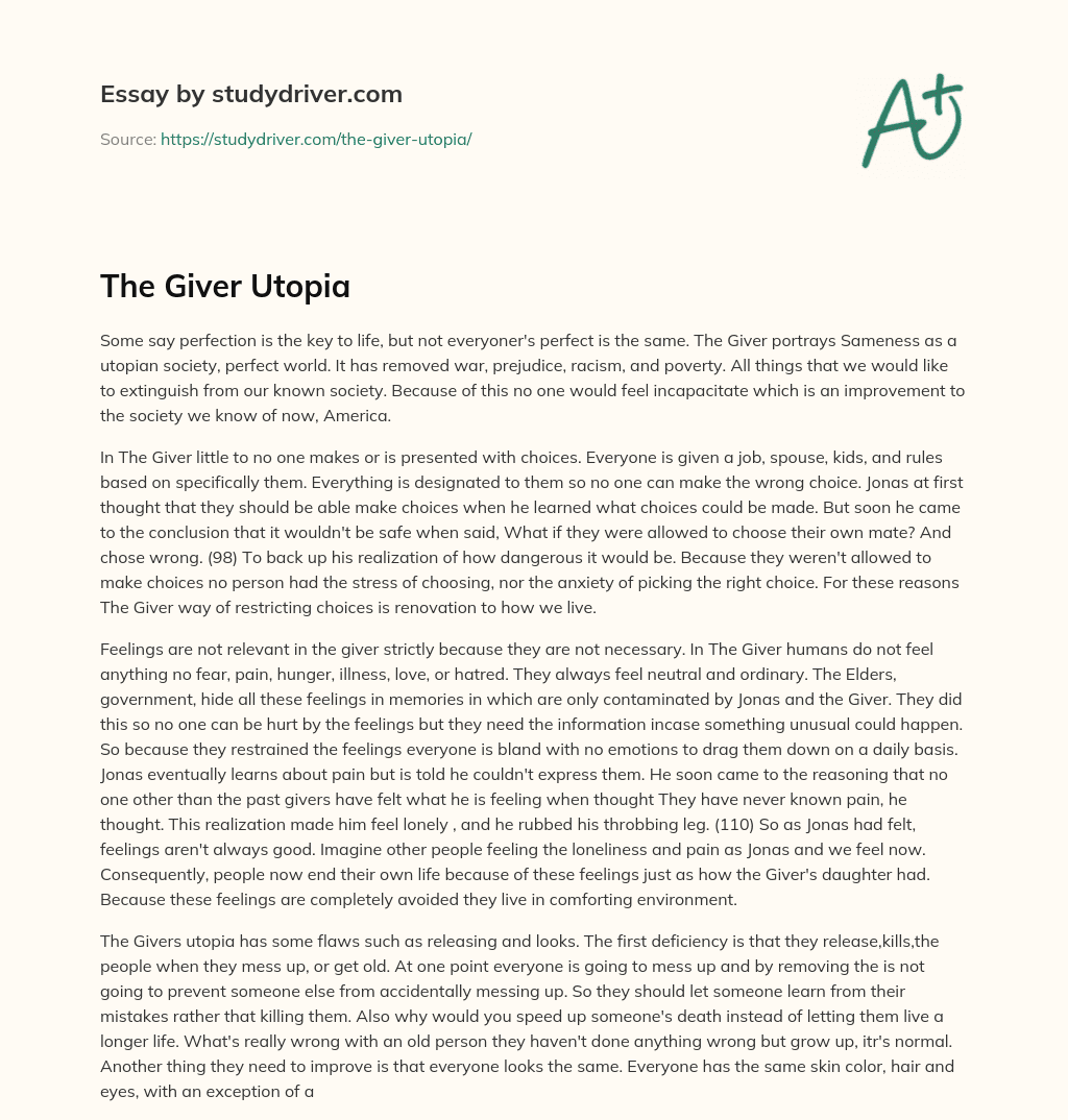 The Giver Utopia essay
