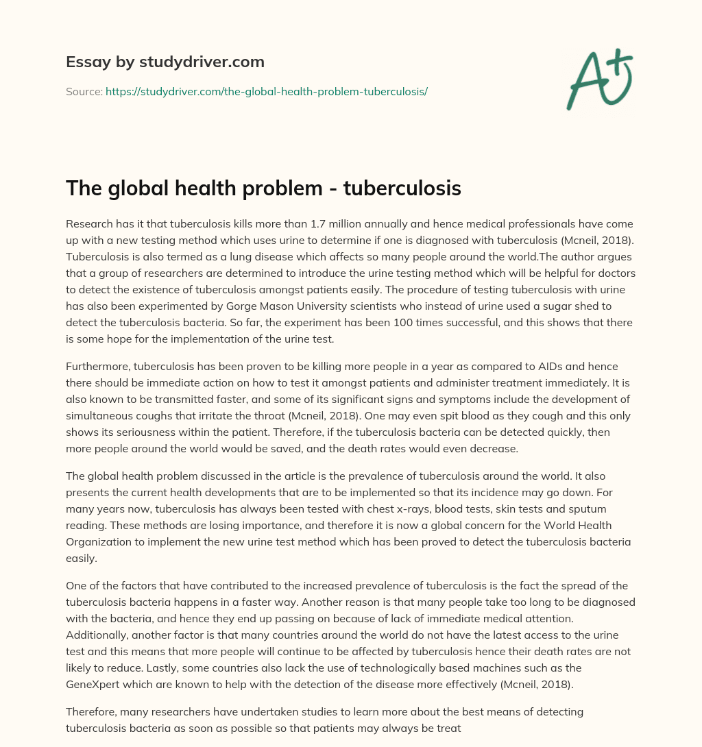 The Global Health Problem – Tuberculosis essay