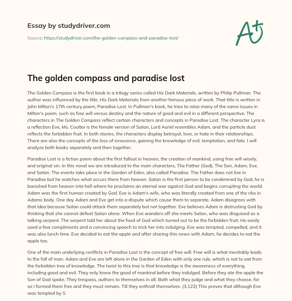 The Golden Compass and Paradise Lost essay