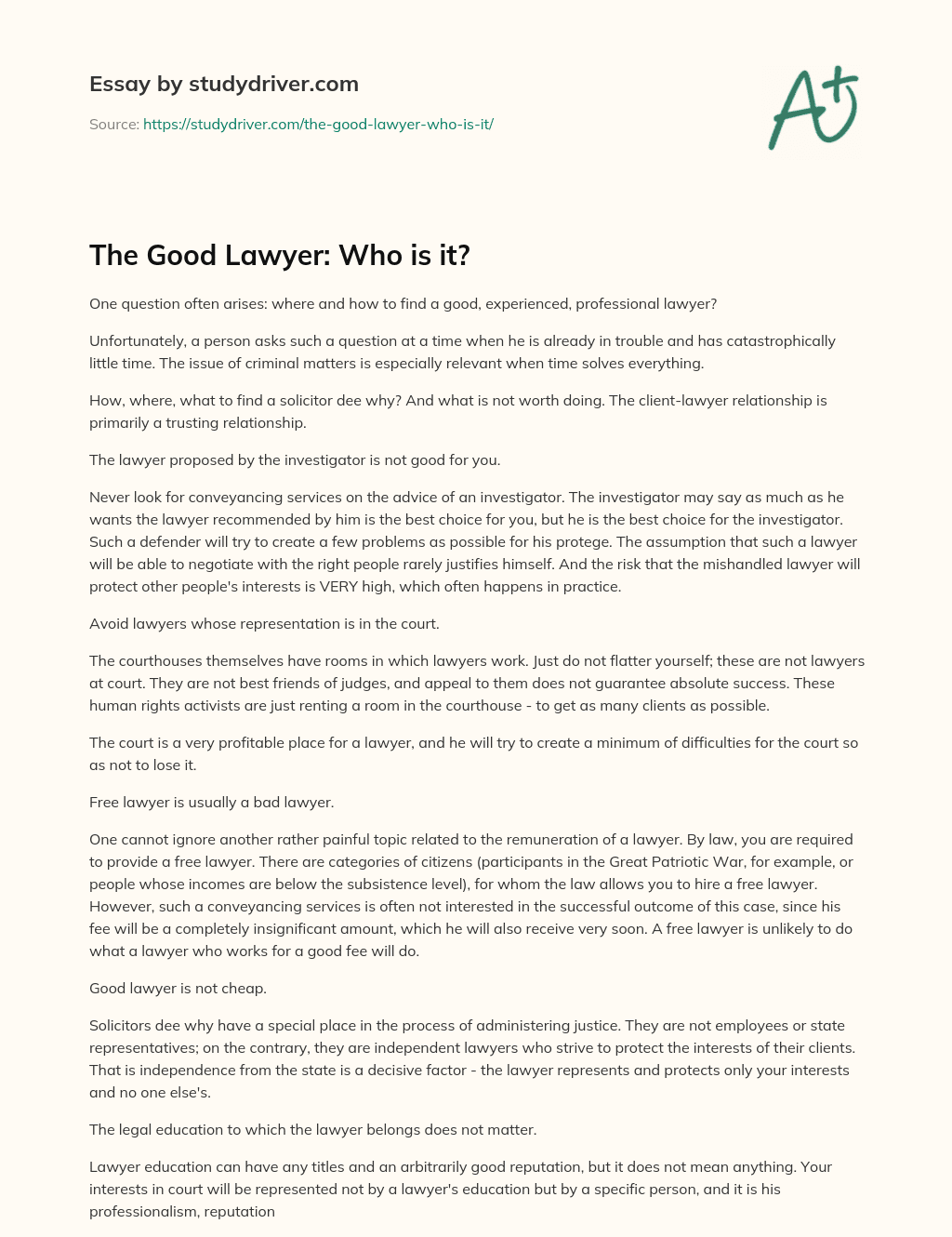 The Good Lawyer: who is It? essay
