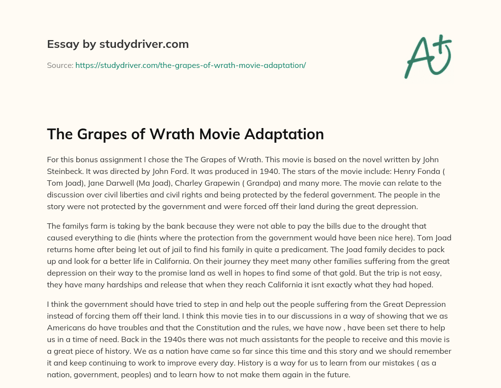 The Grapes of Wrath Movie Adaptation essay