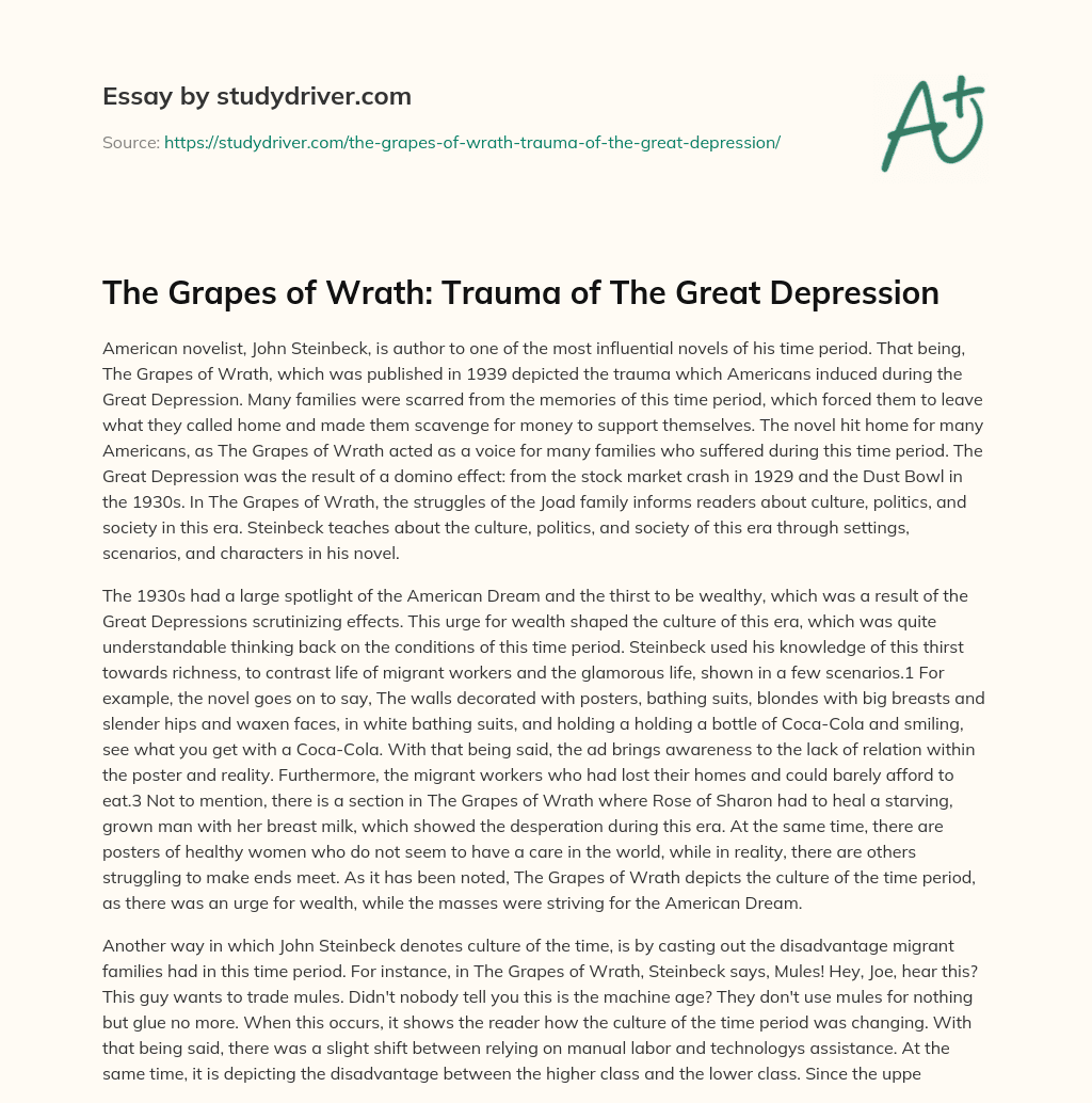 The Grapes of Wrath: Trauma of the Great Depression essay