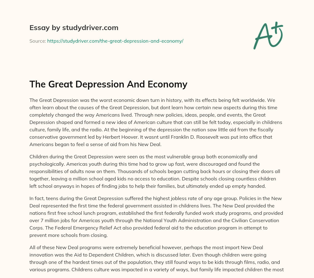 The Great Depression and Economy essay