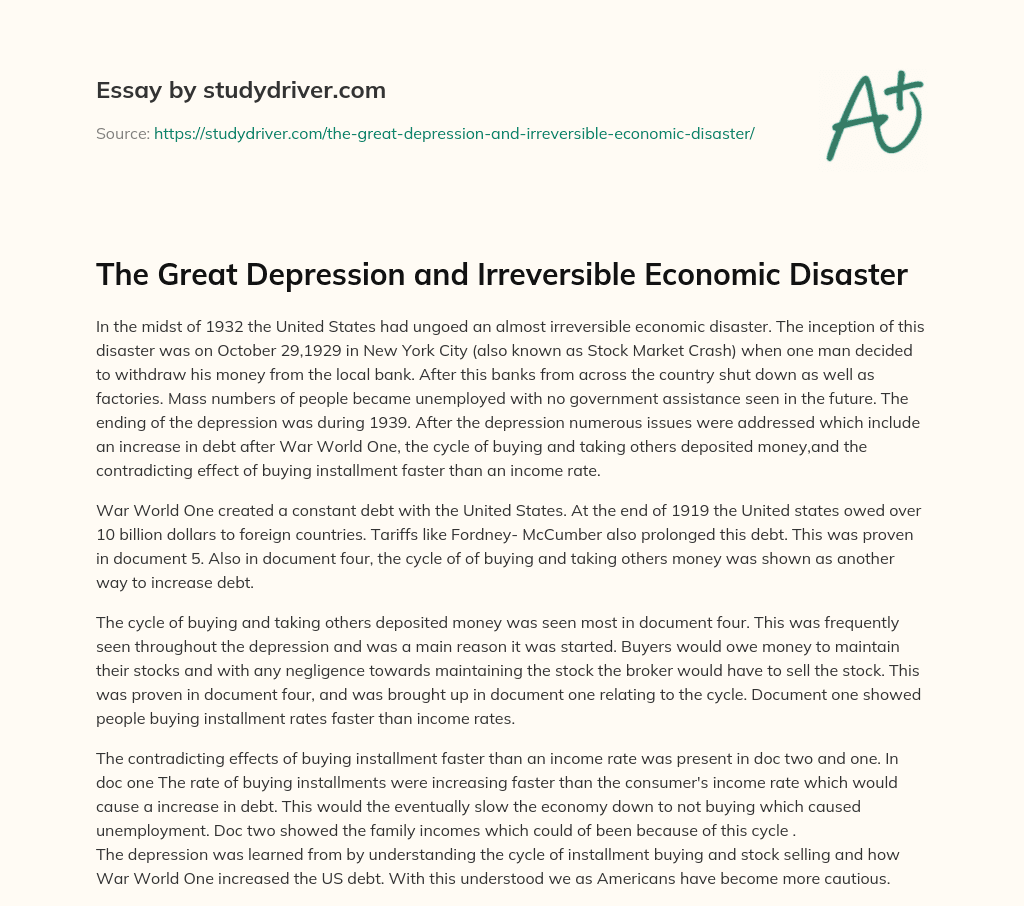 The Great Depression and Irreversible Economic Disaster essay