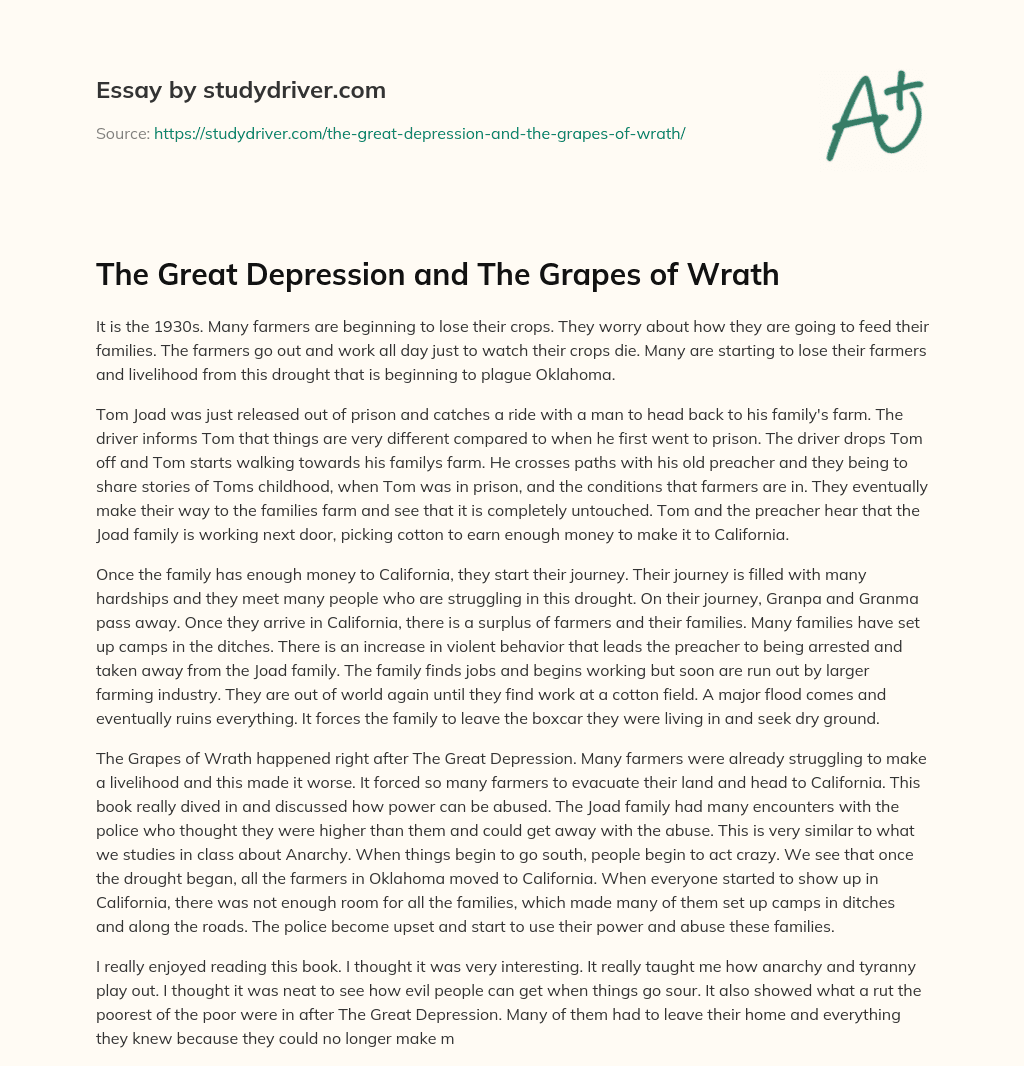 The Great Depression and the Grapes of Wrath essay