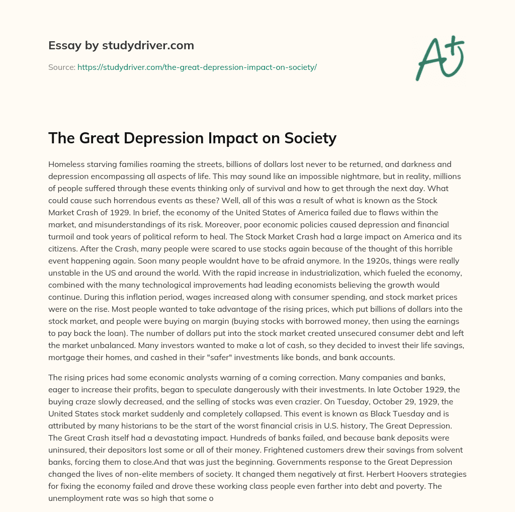 The Great Depression Impact on Society essay