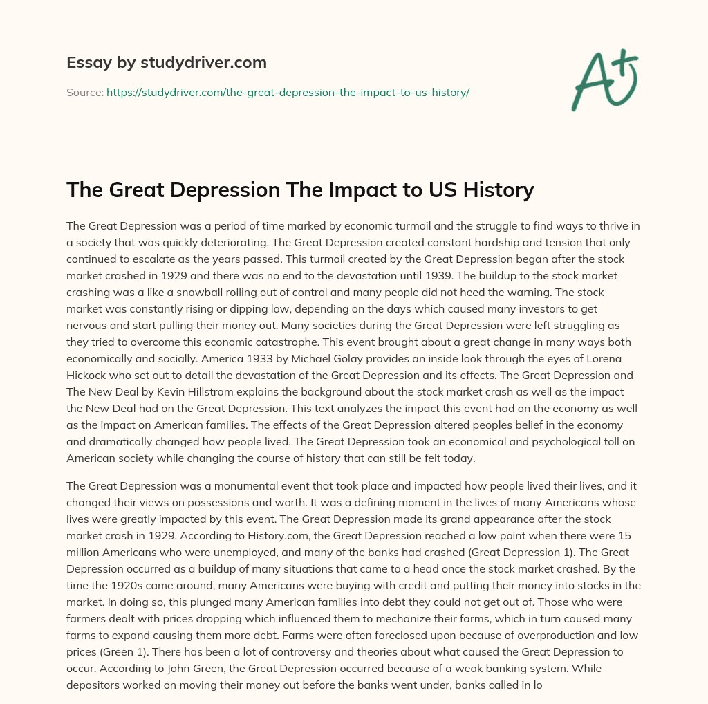 The Great Depression the Impact to US History essay