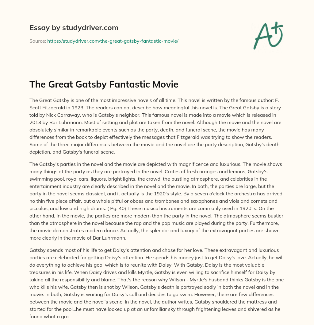 The Great Gatsby Fantastic Movie essay
