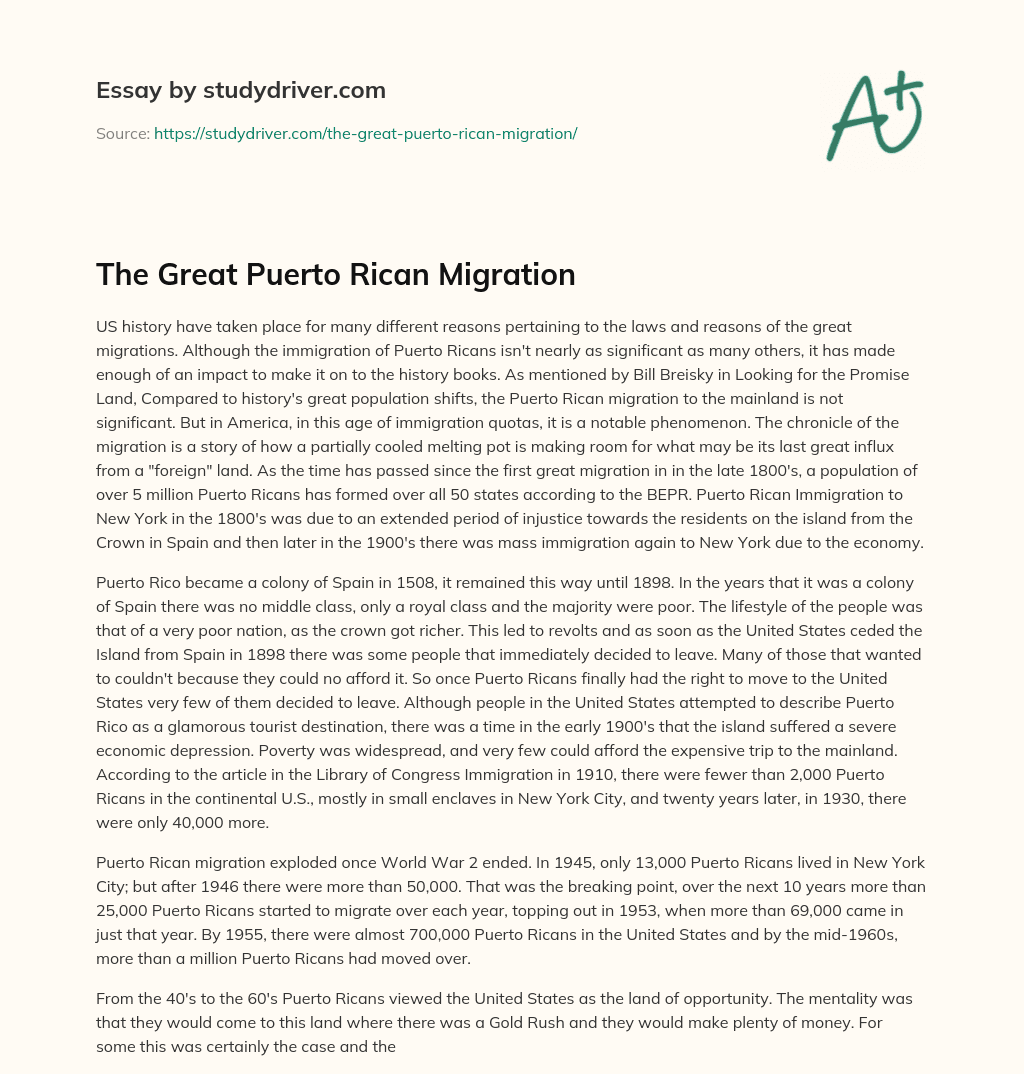The Great Puerto Rican Migration essay