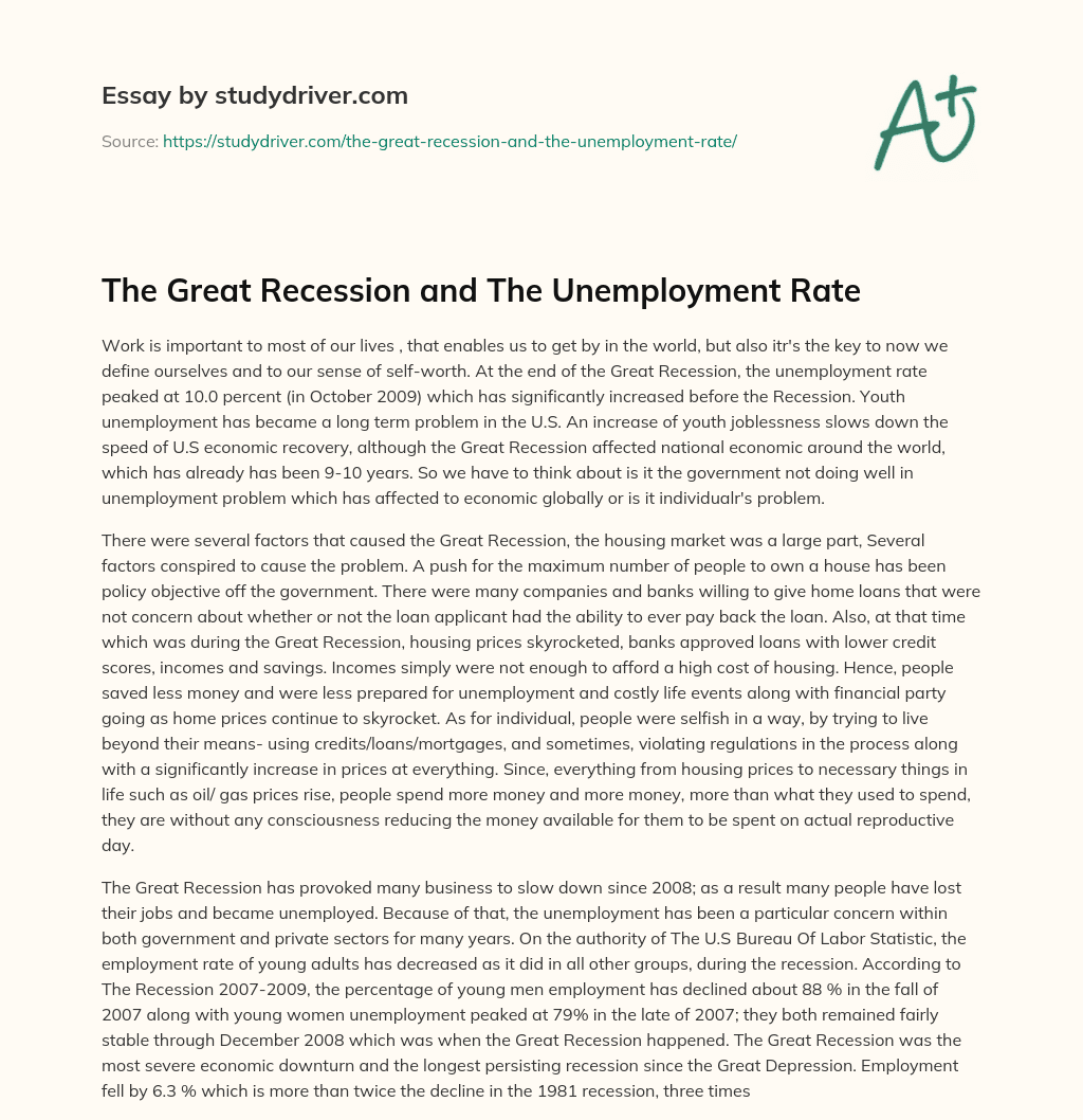 The Great Recession and the Unemployment Rate essay