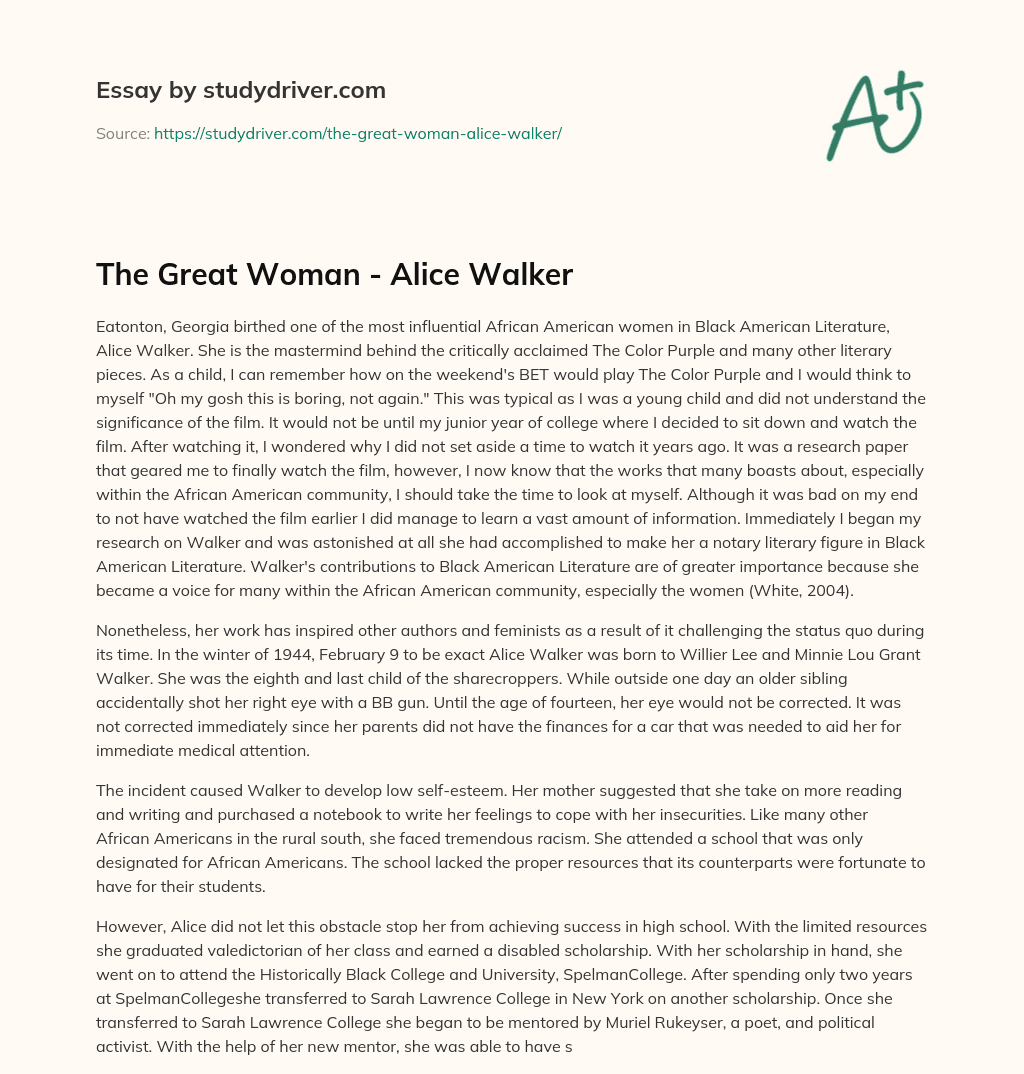 The Great Woman – Alice Walker essay