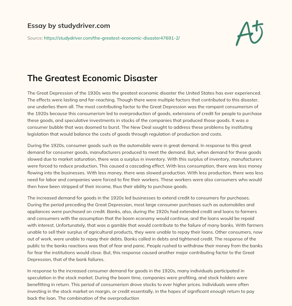 The Greatest Economic Disaster essay
