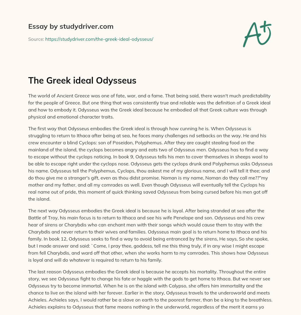 The Greek Ideal Odysseus essay
