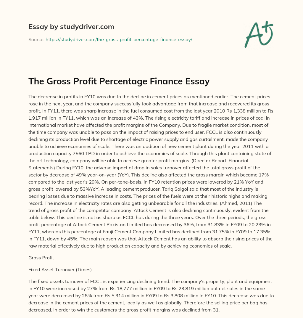 The Gross Profit Percentage Finance Essay essay