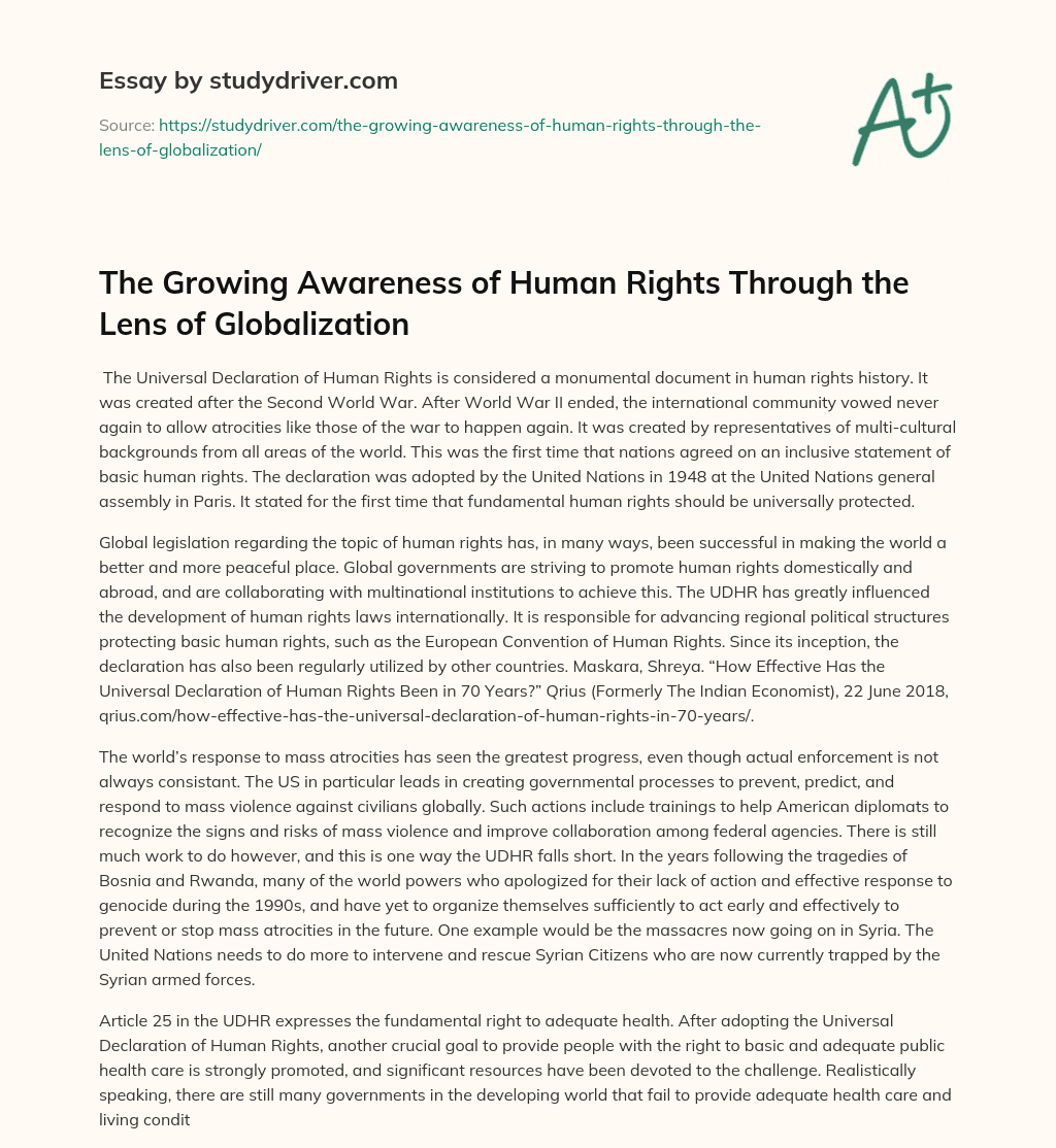 The Growing Awareness of Human Rights through the Lens of Globalization  essay