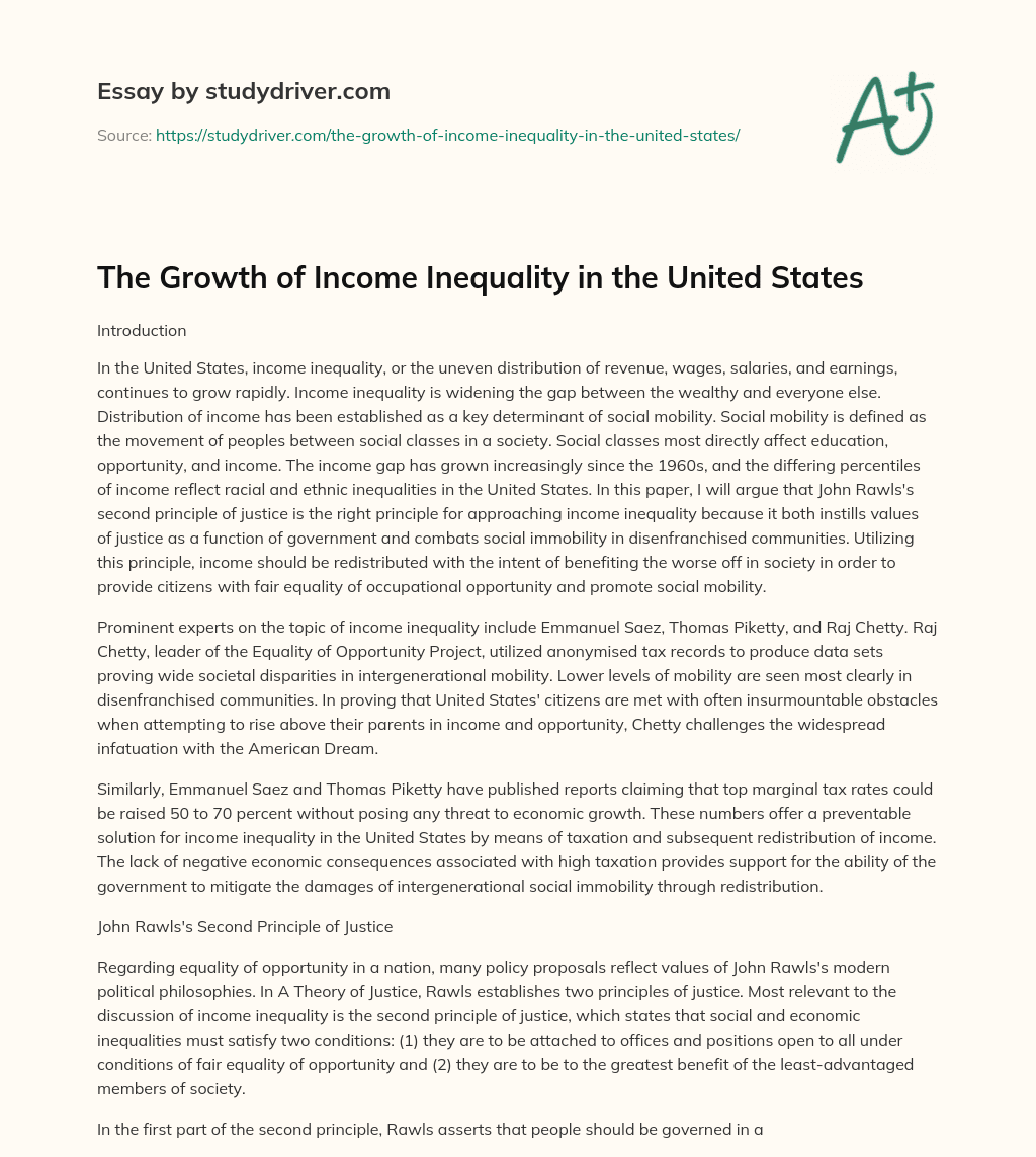 The Growth of Income Inequality in the United States essay