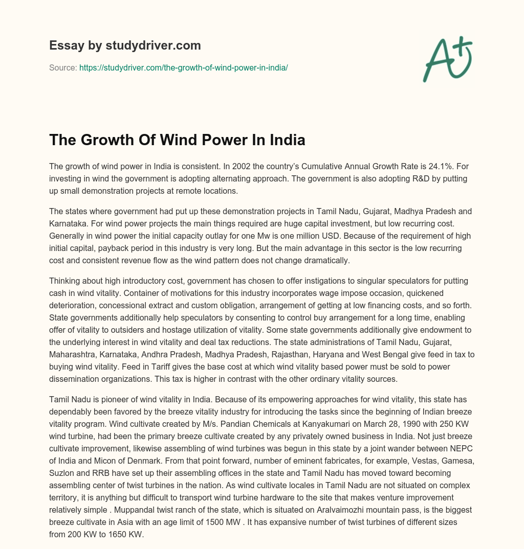 The Growth of Wind Power in India essay