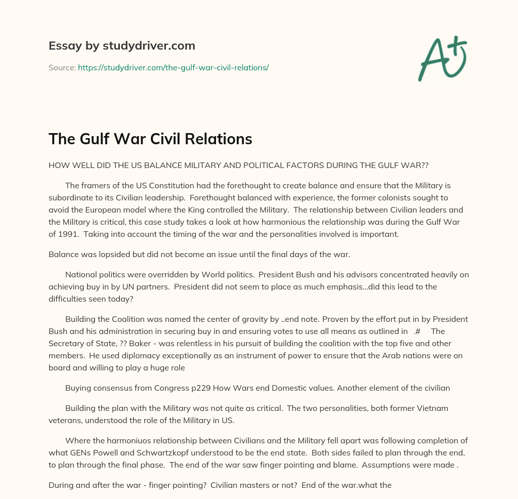 The Gulf War Civil Relations essay