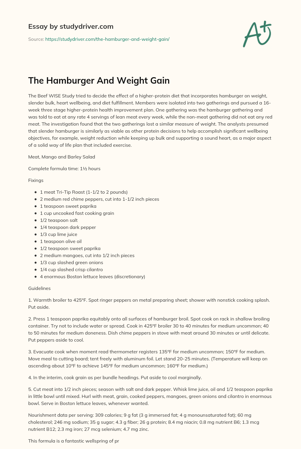 The Hamburger and Weight Gain essay