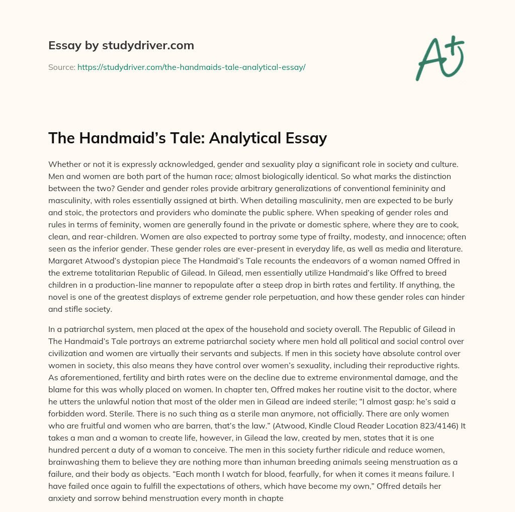 The Handmaid’s Tale: Analytical Essay essay