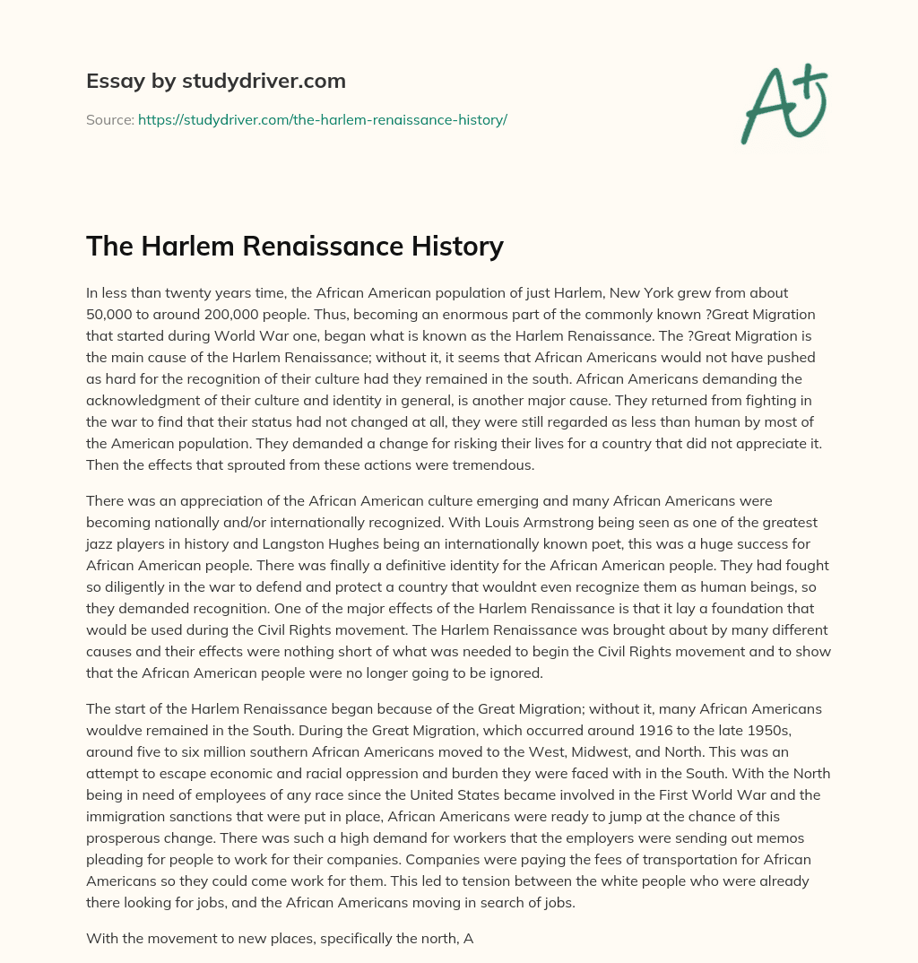The Harlem Renaissance History essay