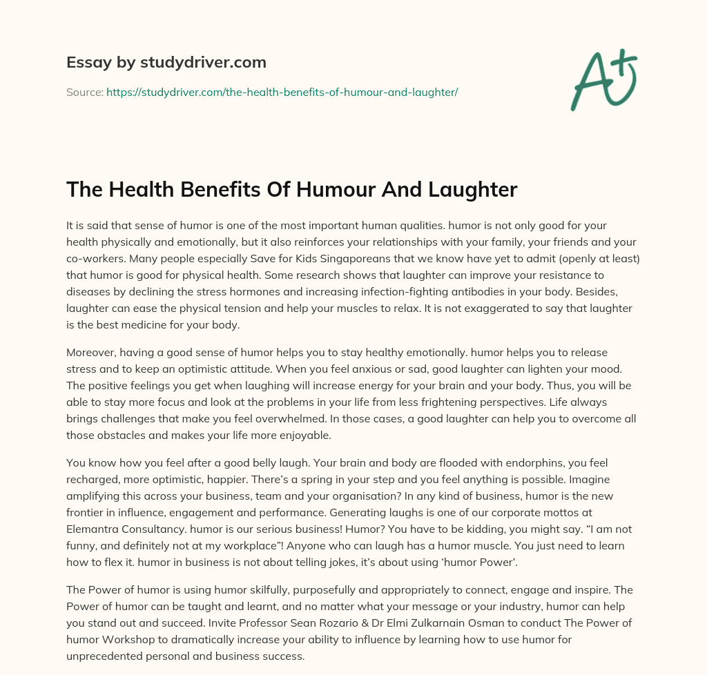 The Health Benefits of Humour and Laughter essay