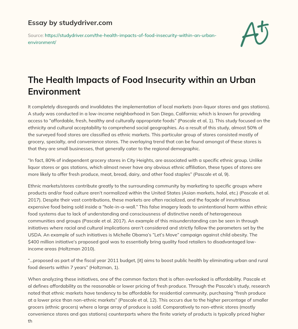 The Health Impacts of Food Insecurity Within an Urban Environment essay