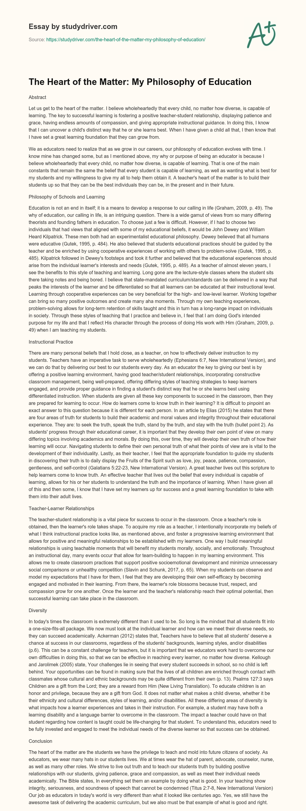 The Heart of the Matter: my Philosophy of Education essay