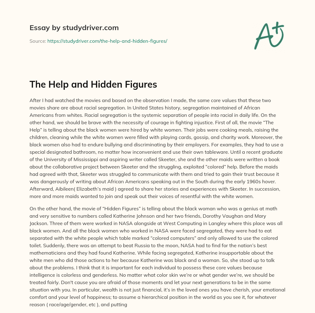 The Help and Hidden Figures essay