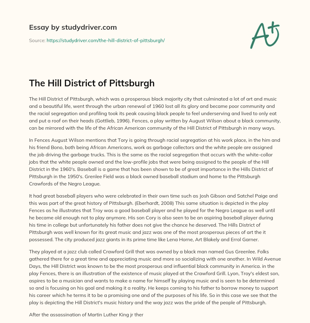 The Hill District of Pittsburgh essay