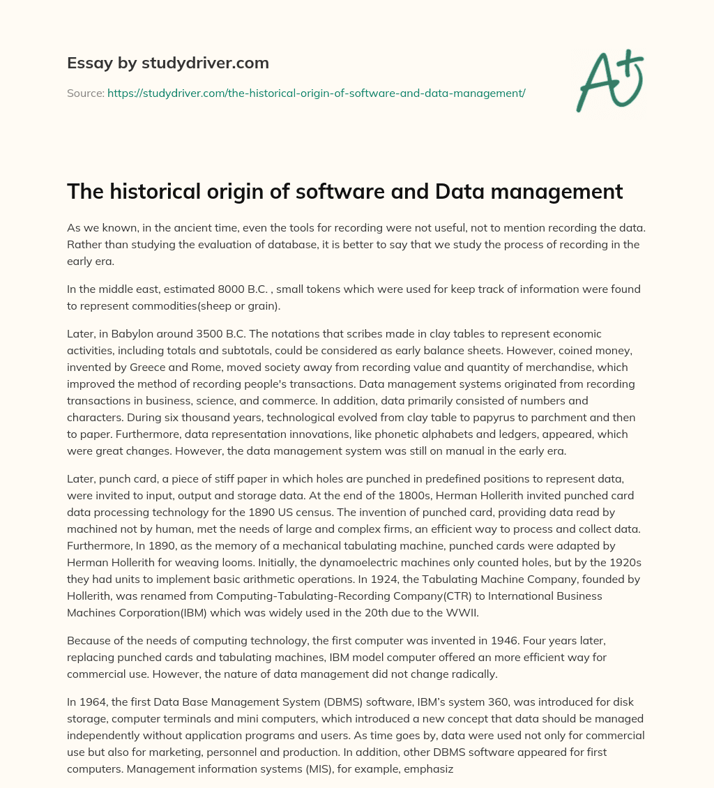 The Historical Origin of Software and Data Management essay