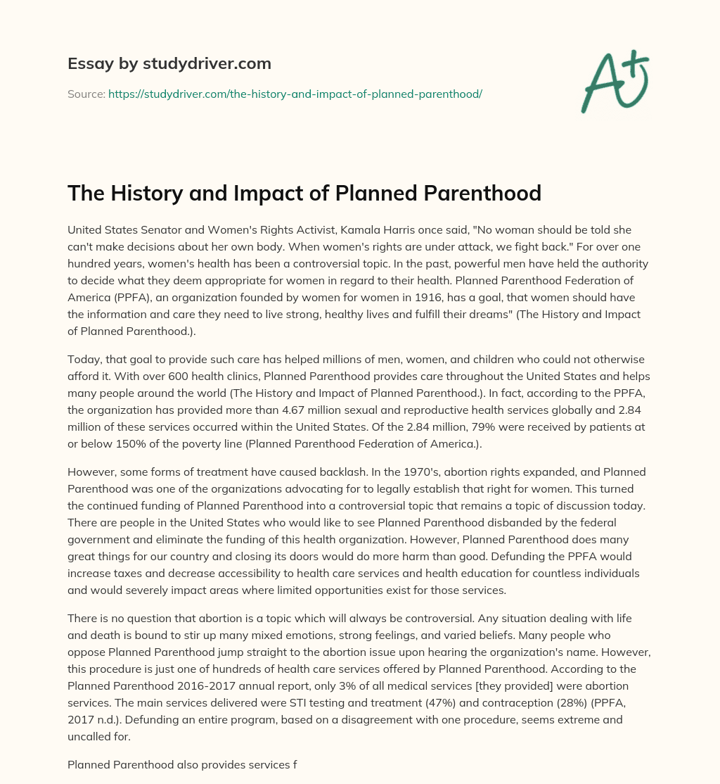 The History and Impact of Planned Parenthood essay