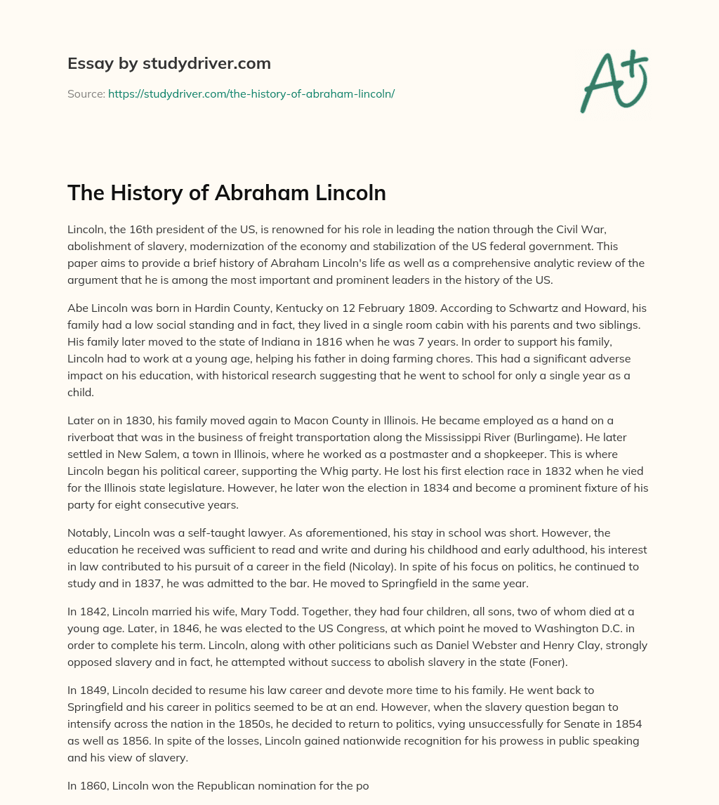 The History of Abraham Lincoln essay