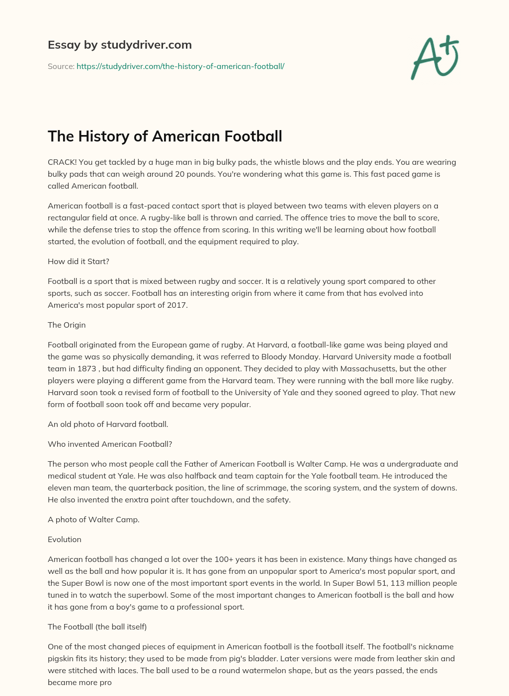 The History of American Football - Free Essay Example | StudyDriver.com