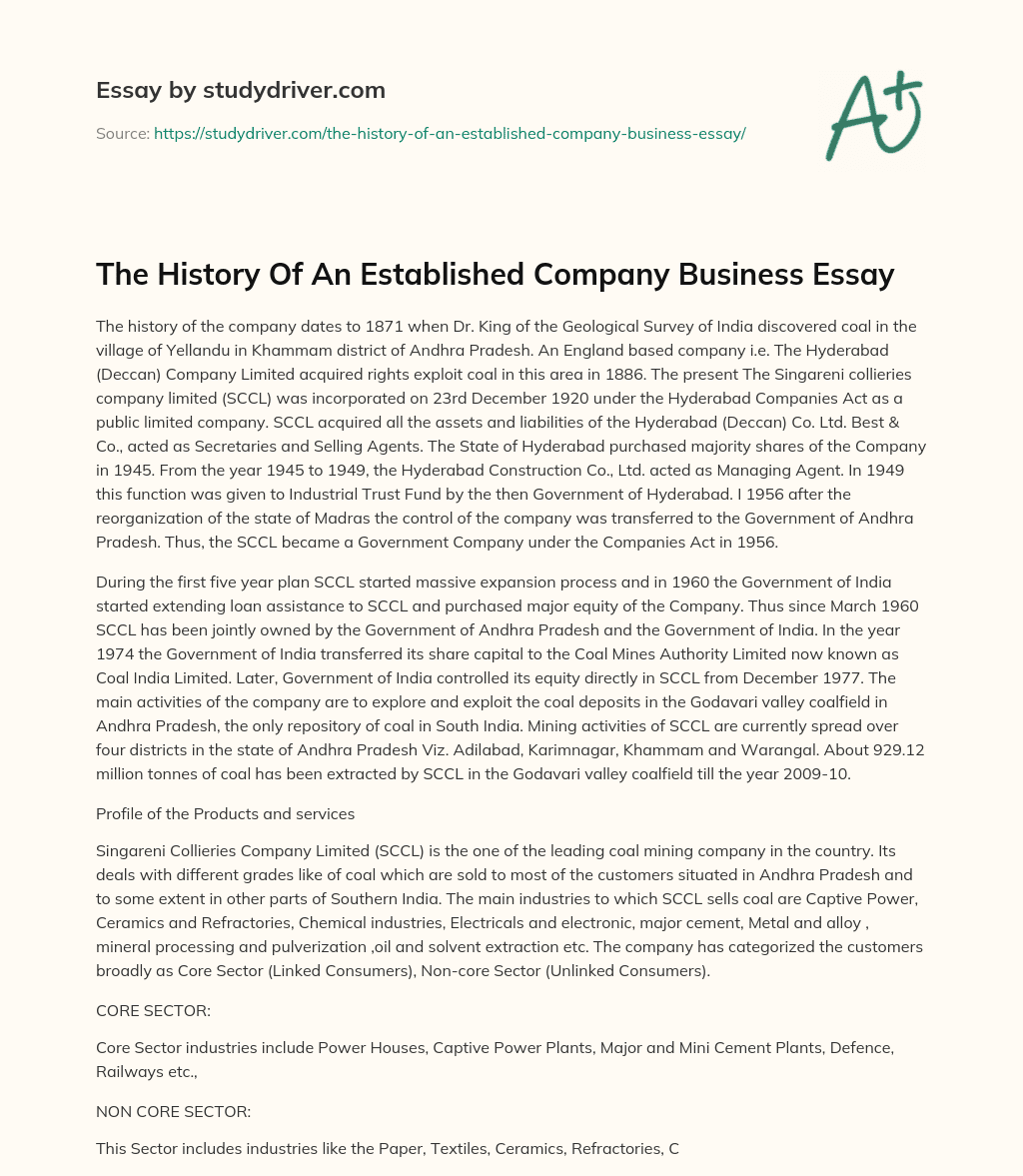 The History of an Established Company Business Essay essay