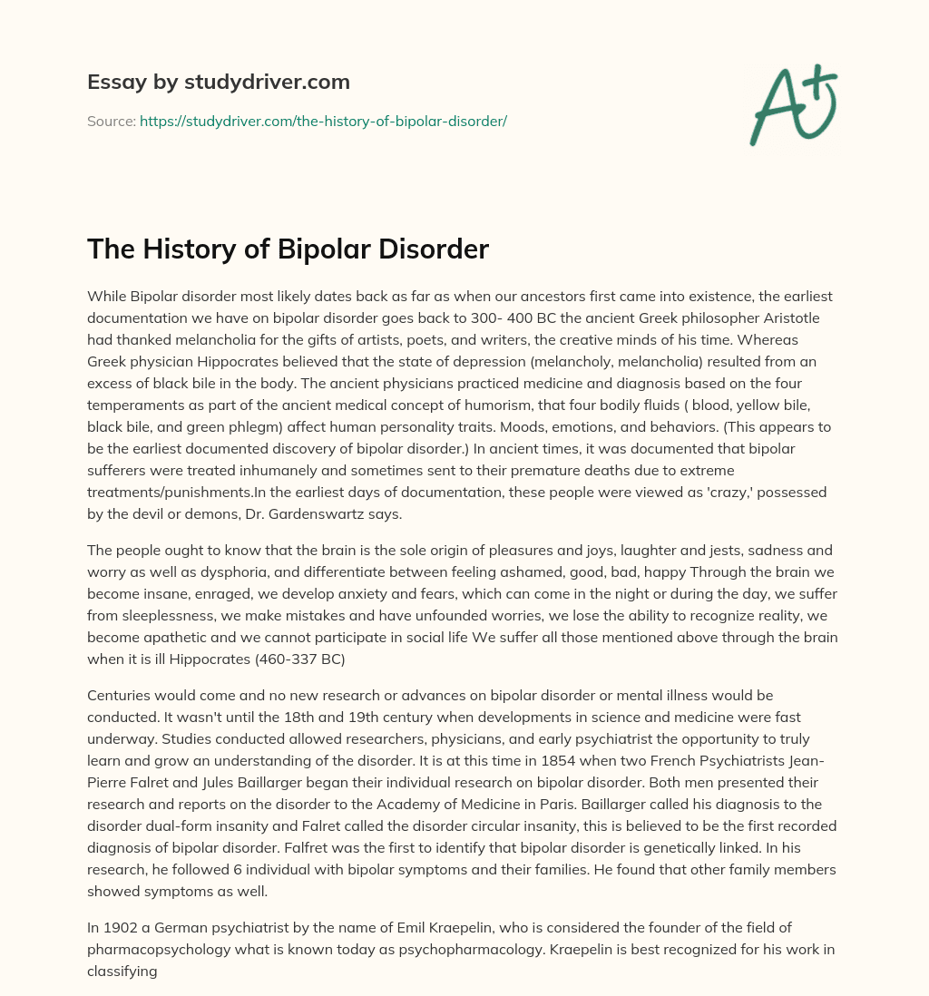 The History of Bipolar Disorder essay
