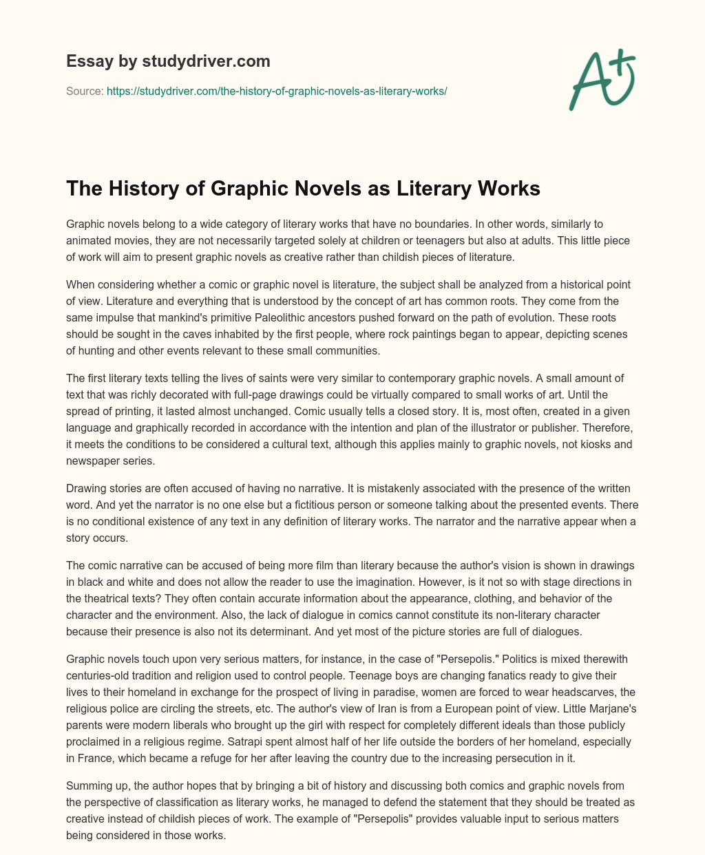 The History of Graphic Novels as Literary Works essay
