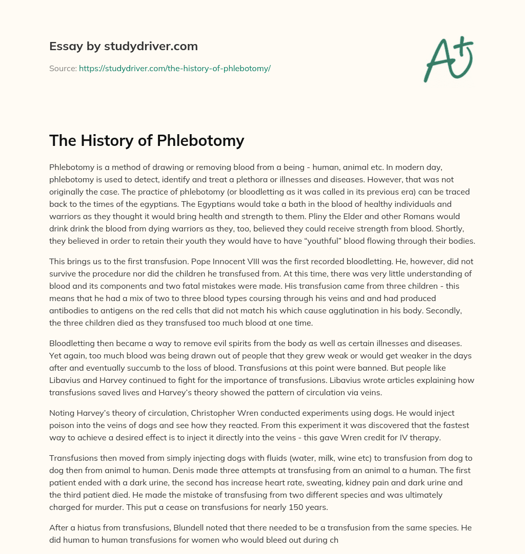 The History of Phlebotomy essay