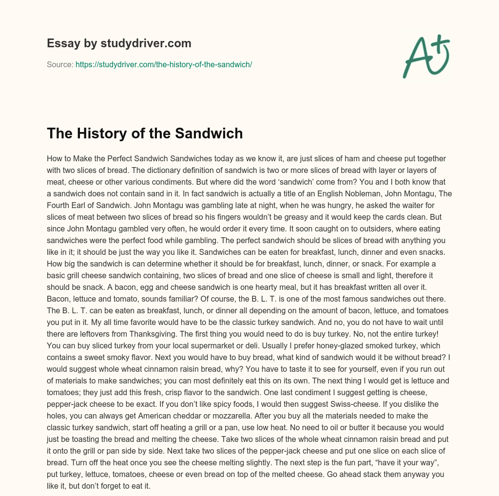 The History of the Sandwich essay