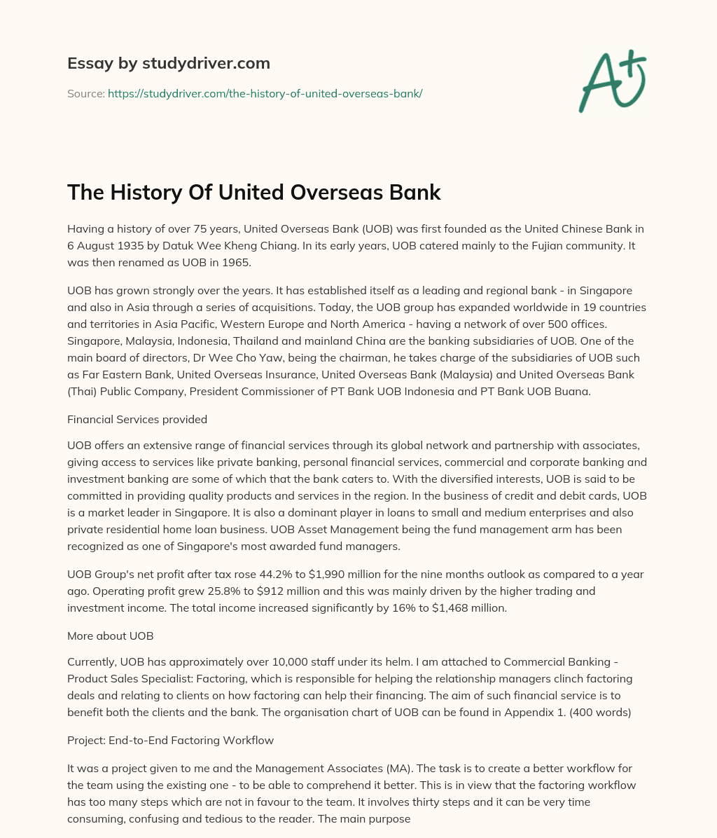 The History of United Overseas Bank essay