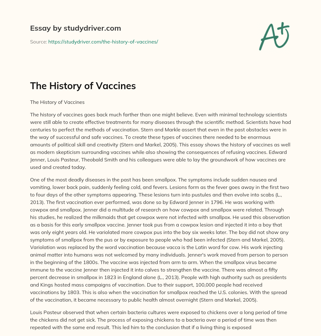 The History of Vaccines essay
