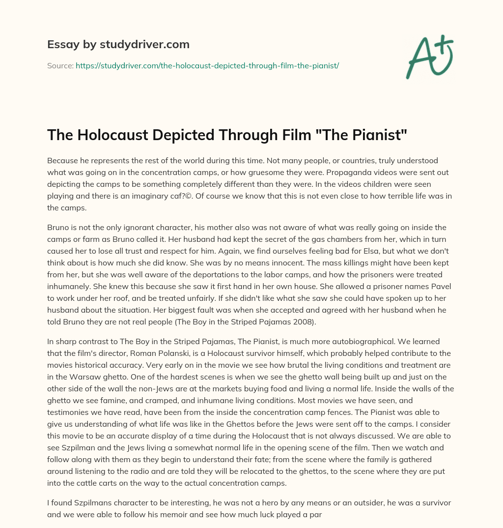 The Holocaust Depicted through Film “The Pianist” essay