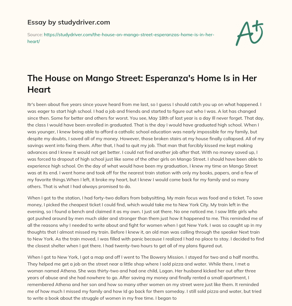 The House on Mango Street: Esperanza’s Home is in her Heart essay