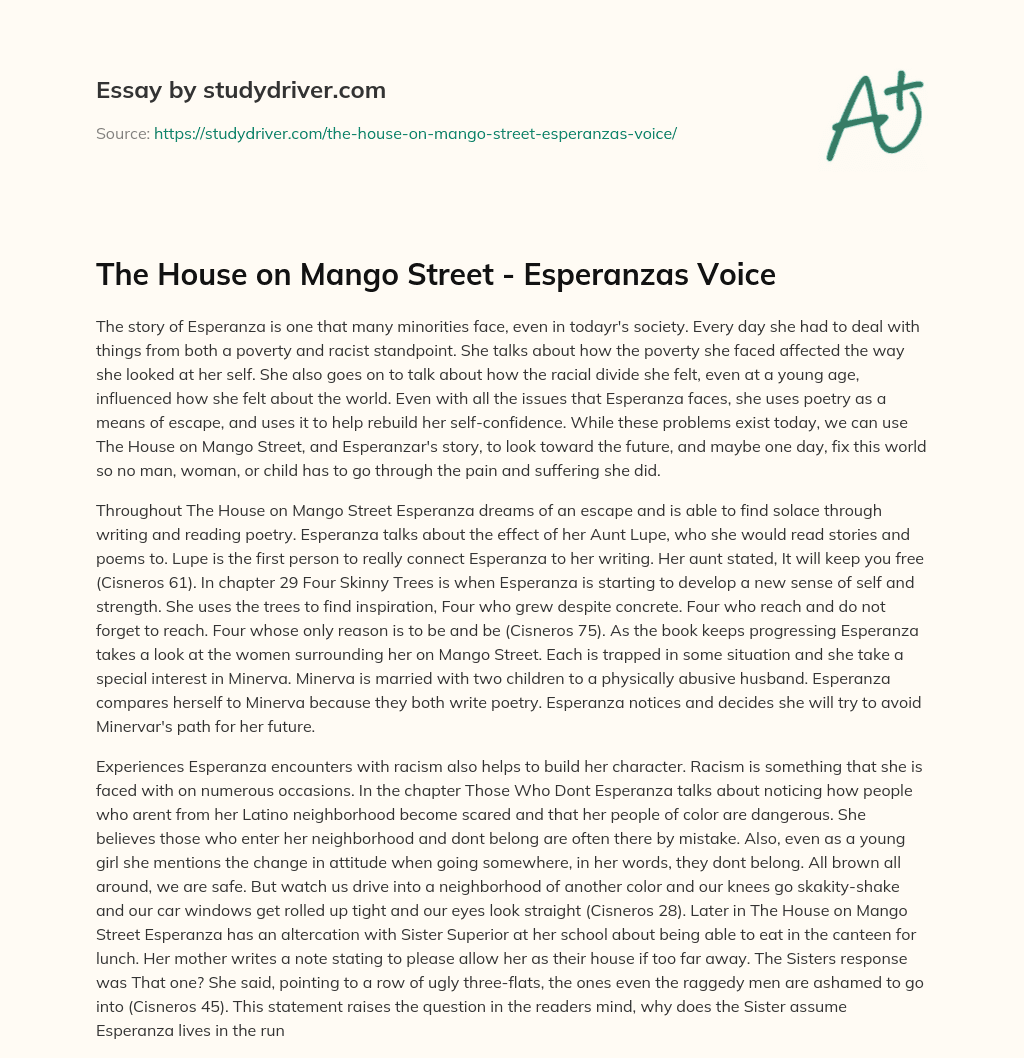 The House on Mango Street – Esperanzas Voice essay