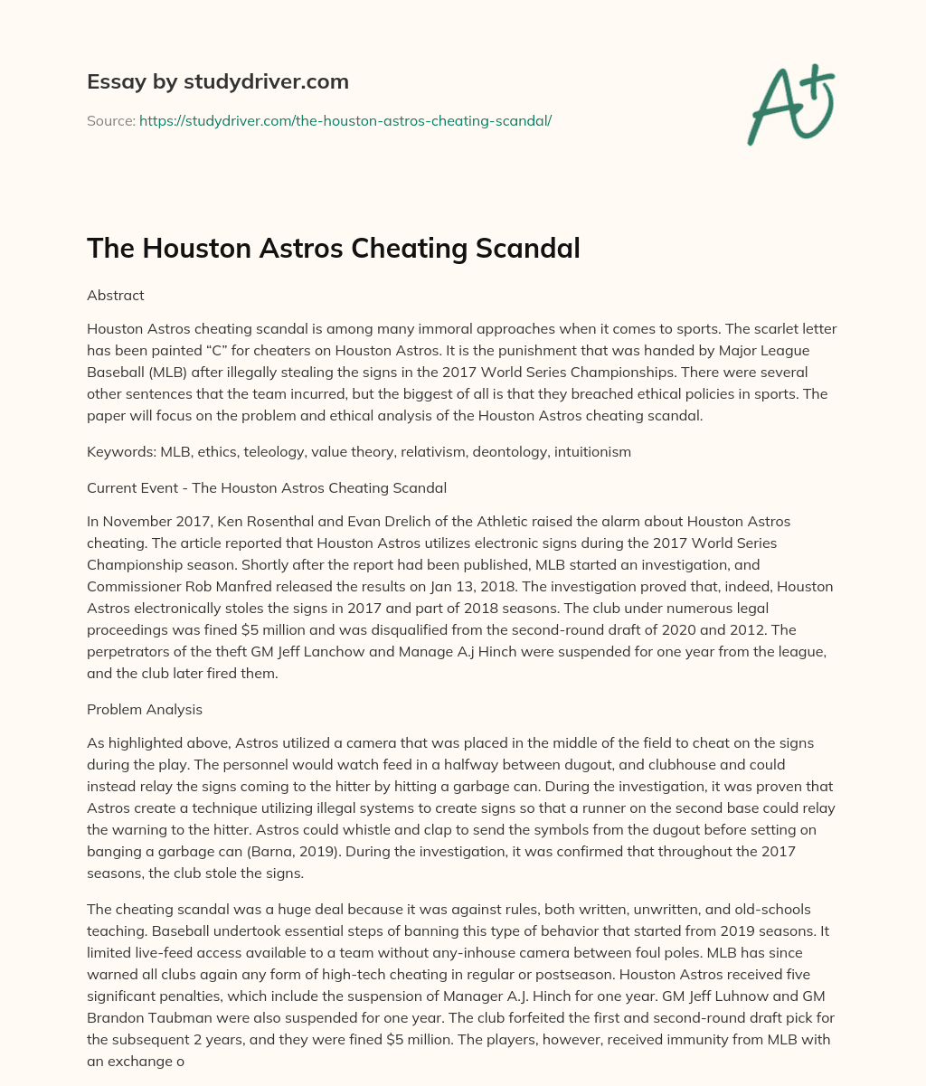 The Houston Astros Cheating Scandal essay